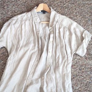 J Crew Beige Linen Coverup Button Shirt Dress Small